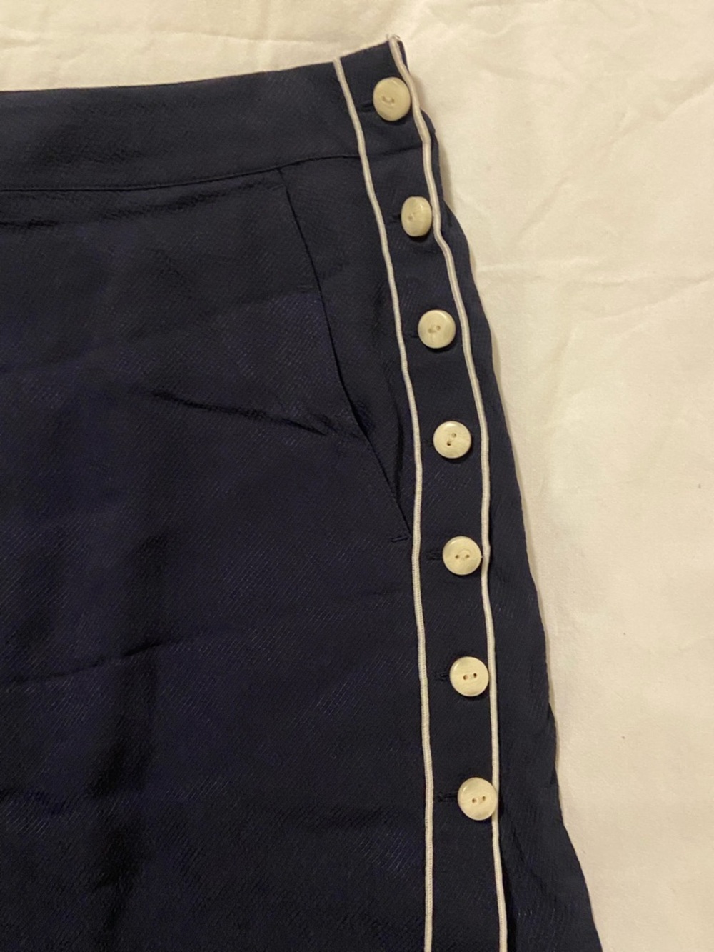 Rag & Bone Navy Button-Trim A-Line Midi Skirt - Picture 2 of 5